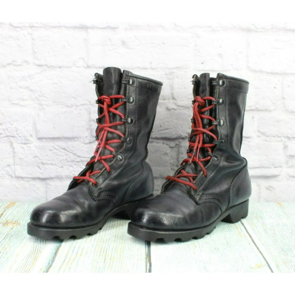 *Unbranded Black Leather Lace Up Mid Calf Work Boots Size 4 Wide - Picture 2 of 9